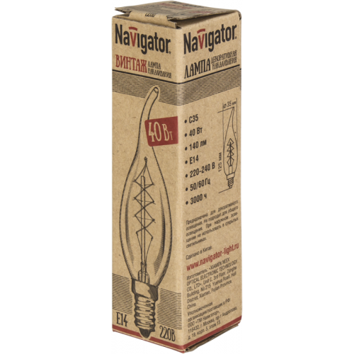 Лампа накаливания 71 952 NI-V-FC-C-40-230-E14-CLG Navigator 71952
