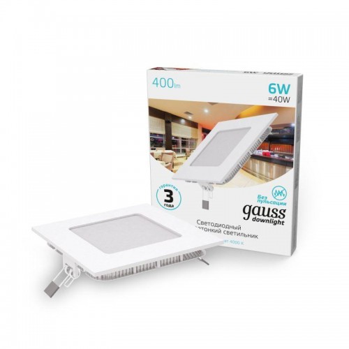 Светильник светодиодный Slim 6Вт 4000К IP20 400лм 220-240В ДВО квадрат бел. GAUSS 940111206