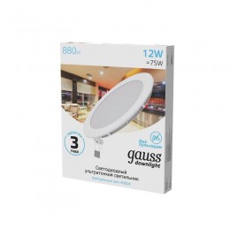 Светильник светодиодный Slim 12Вт 4000К IP20 880лм 220-240В ДВО круг бел. GAUSS 939111212