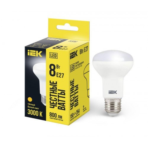 Лампа светодиодная R63 8Вт 3000К тепл. бел. E27 720лм 230-240В IEK LLE-R63-8-230-30-E27