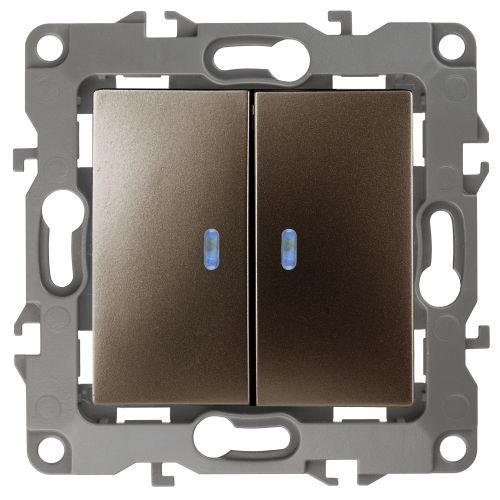 Выключатель 2-кл. СП Эра12 12-1105-13 10А IP20 250В 10AX с подсветкой механизм бронз. Эра Б0019292