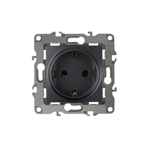 Розетка 1-м СП Эра12 12-2102-05 16А IP20 16AX 250В 2P+E Schuko защ. шторки механизм антрацит Эра Б0014691