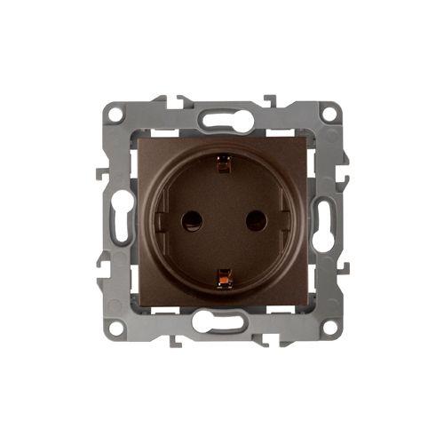 Розетка 1-м СП Эра12 12-2102-13 16А IP20 16AX 250В 2P+E Schuko защ. шторки механизм бронз. Эра Б0019324