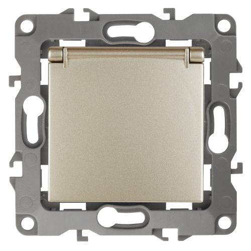 Розетка 1-м СП Эра12 12-2103-04 16А IP20 16AX 250В 2P+E Schuko защ. шторки с крышкой механизм шампань Эра Б0014696
