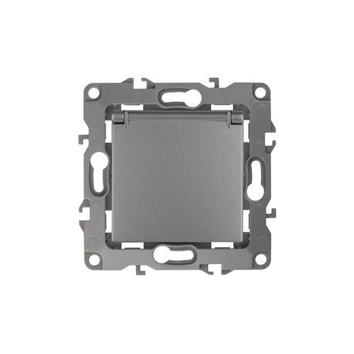 Розетка 1-м СП Эра12 12-2103-12 16А IP20 16AX 250В 2P+E Schuko защ. шторки с крышкой механизм графит Эра Б0019327